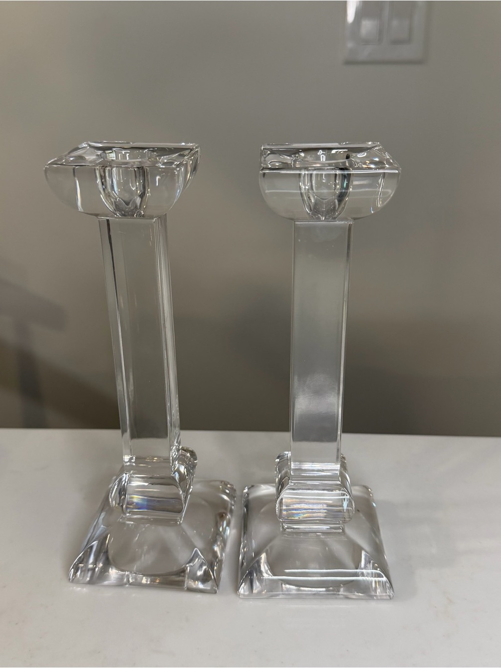 Villeroy & Boch 2 Clear 24% Crystal Pillar Candlesticks Holders — Pair